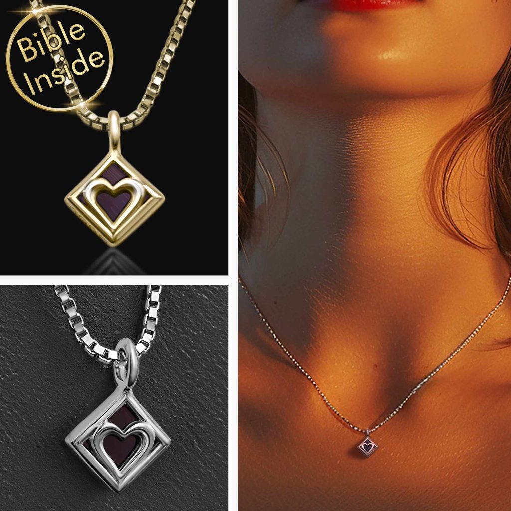 Women's Dainty Jewelry Heart Pendant with Bible Inside by My Nano Jewelry